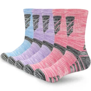 5 Pairs Womens Ladies Walking Hiking Socks Cotton Calf Crew Sports Socks Multipack 4-7 Cushioned Anti Blister Camping Trekking Athletic Socks for Women Colorful Grey Blue Breathable Fitness Socks 2 Pink/2 Purple/1 Blue